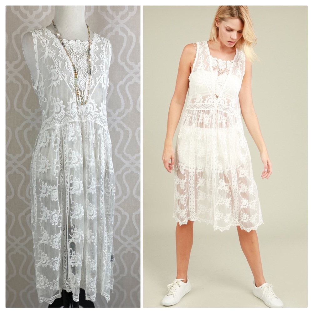 POL Naomi Ivory Lace Cover up Kimono Dress - Picture 13 of 16